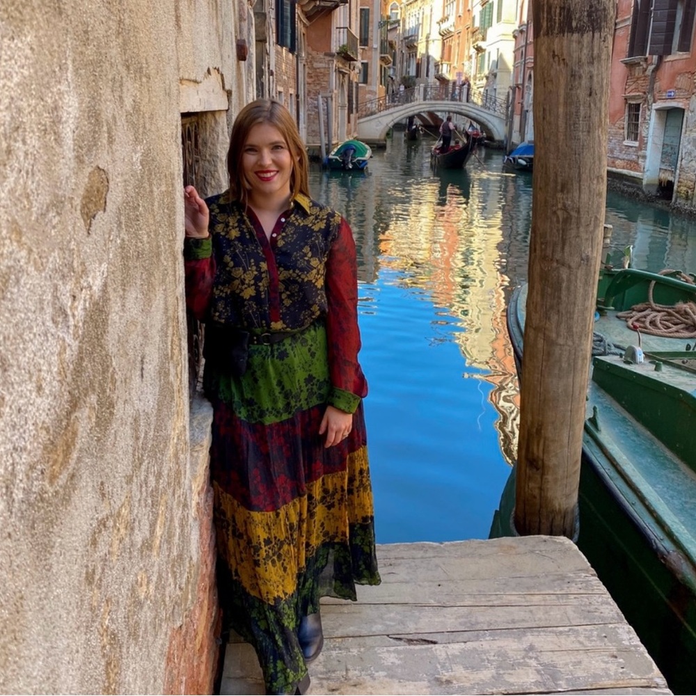 ❤️Anthropologie Mixed Roses Print 100% Silk Maxi Dress💋 by Carolina K size L - Picture 2 of 14